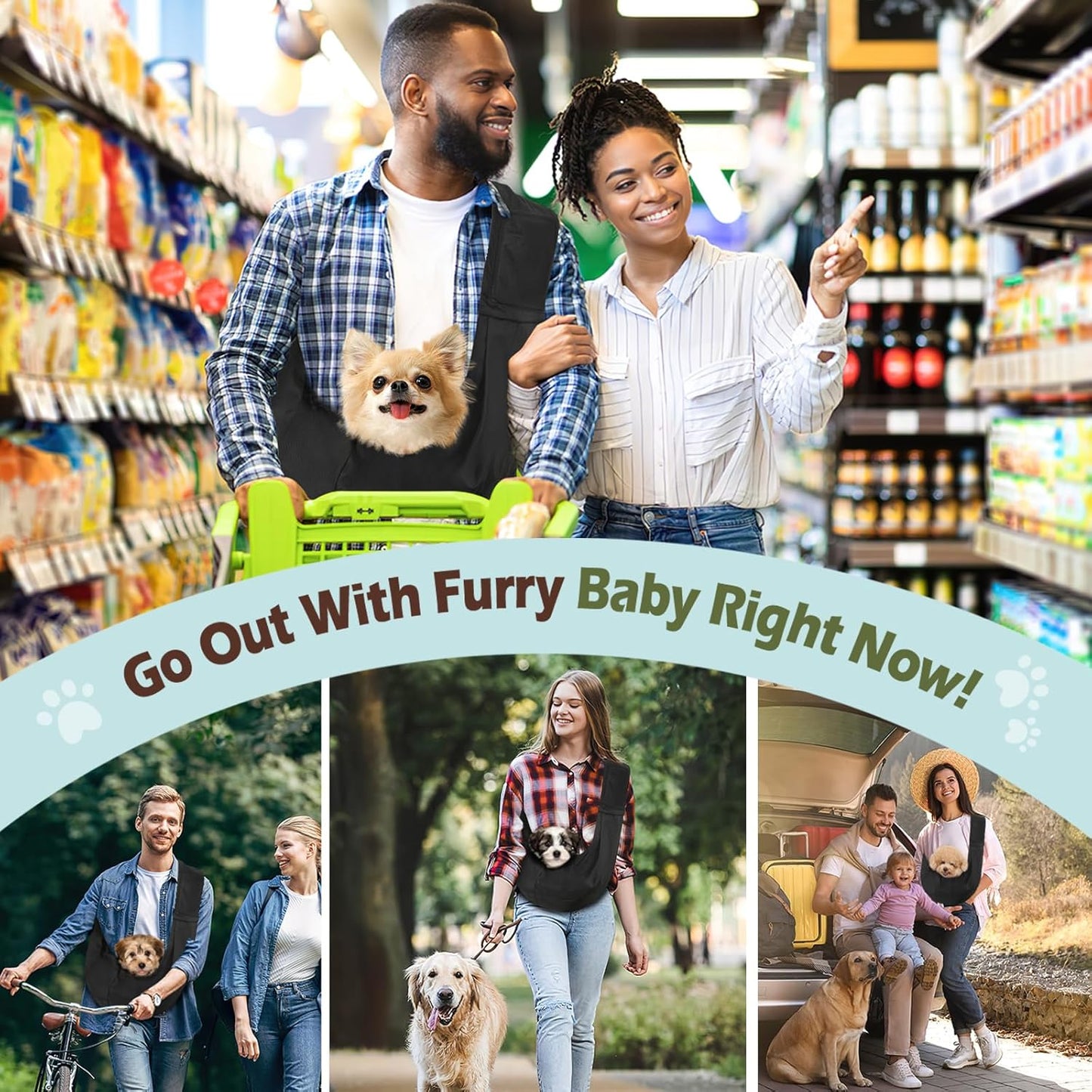 Small Dog Sling Carrier, Reversible Hands Free Dog Sling Carrier for Small Dogs Cats, Puppy Slings Carriers with Adjustable Safety Harness, Puppy Essentials, Black