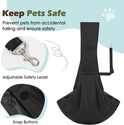 Small Dog Sling Carrier, Reversible Hands Free Dog Sling Carrier for Small Dogs Cats, Puppy Slings Carriers with Adjustable Safety Harness, Puppy Essentials, Black