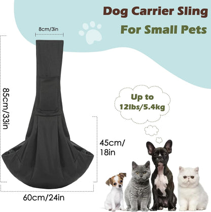 Small Dog Sling Carrier, Reversible Hands Free Dog Sling Carrier for Small Dogs Cats, Puppy Slings Carriers with Adjustable Safety Harness, Puppy Essentials, Black