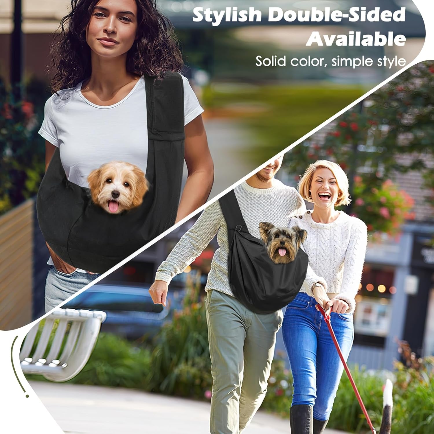 Small Dog Sling Carrier, Reversible Hands Free Dog Sling Carrier for Small Dogs Cats, Puppy Slings Carriers with Adjustable Safety Harness, Puppy Essentials, Black