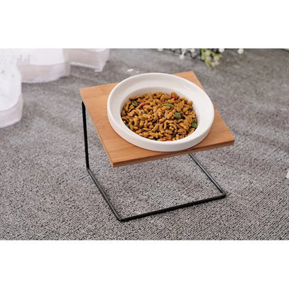 Cute Cat Bowl High-End Pet Bowl Bamboo Shelf Ceramic Feeding and Drinking Bowls for Dogs and Cats Pet Feeder Dog Double Bowls