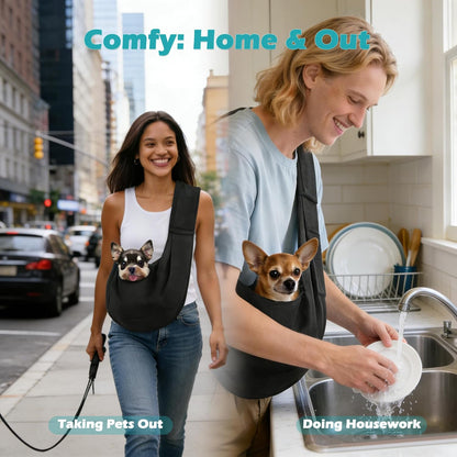 Small Dog Sling Carrier, Reversible Hands Free Dog Sling Carrier for Small Dogs Cats, Puppy Slings Carriers with Adjustable Safety Harness, Puppy Essentials, Black