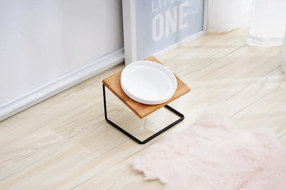 Cute Cat Bowl High-End Pet Bowl Bamboo Shelf Ceramic Feeding and Drinking Bowls for Dogs and Cats Pet Feeder Dog Double Bowls